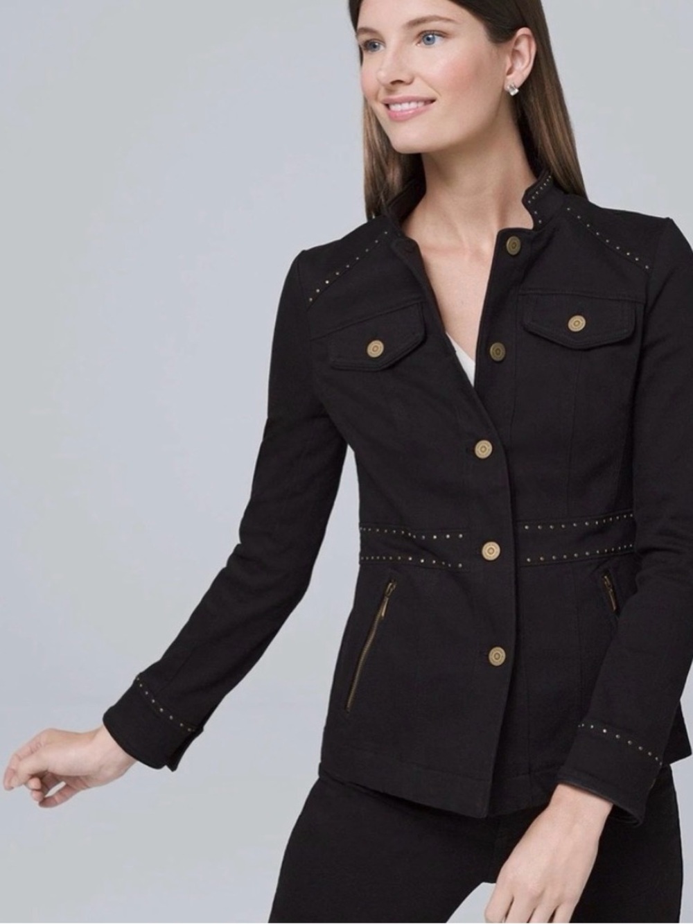 White House Black Market Black Stud-Accent Military Blazer